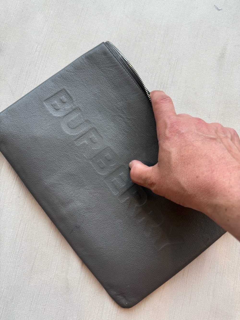 Burberry Gray Embossed Leather Toiletry Pouch - Picture 2 of 7